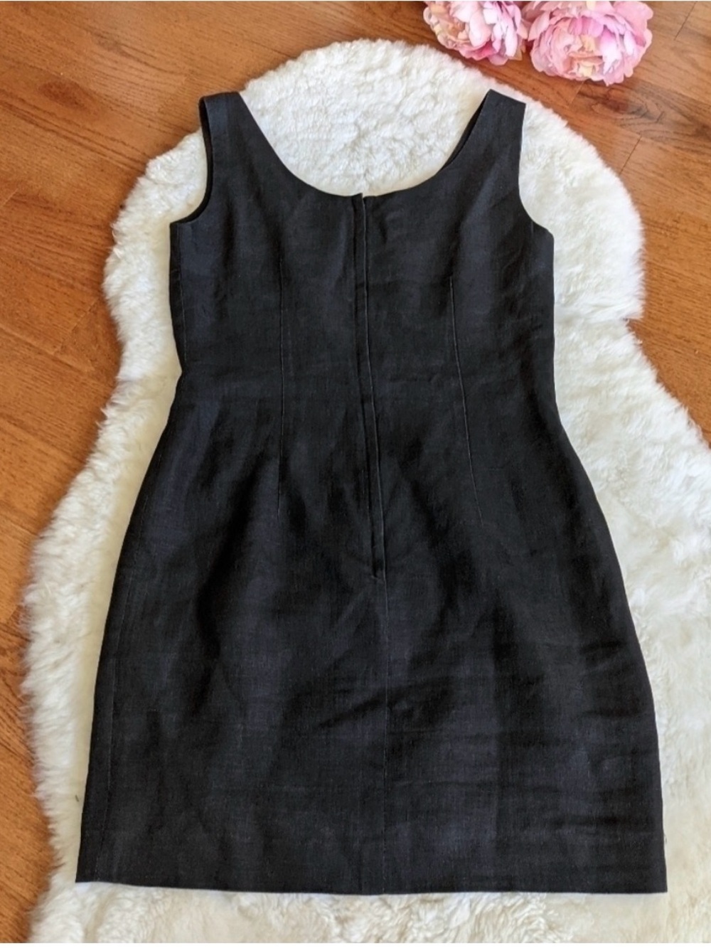 𝅺vintage 90s 100% linen lined little black dress lbd women's medium